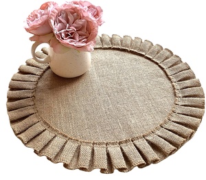 Napperons ronds 15 pouces volants Hessian Jute volants napperons garniture rustique décor à la maison rustique ferme toile <span class=keywords><strong>de</strong></span> jute - Product Image 1