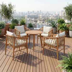 Ensemble de jardin moderne en bois pour l'extérieur, chaise et table à dîner rembourrées pour villa, hôtel, cour - Product Image 2
