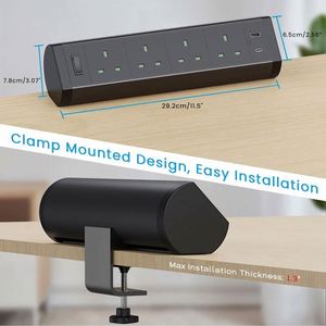 Enchufe de escritorio con USB-C de 4 vías, <span class=keywords><strong>regleta</strong></span> de escritorio con interruptor para Reino Unido, toma de corriente de escritorio con USB-C para Reino Unido con montaje por abrazadera - Product Image 3