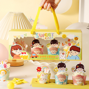Nuova scatola per cupcake con finestra aperta per ascensore per cartoni animati per bambini ins confezione regalo per muffin con mousse creativa al vento - Product Image 2
