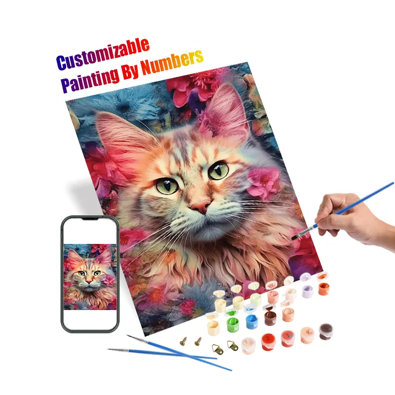 Pintura por números Gato Flores Pintura al óleo Lienzo por Número Arte Decoración Pintura digital por Número Animal
