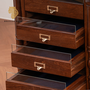 Cassettiera Vintage Americana Marrone in Legno Massello a 5 Cassetti - Mobile Contenitore Retrò per Camera da Letto con <span class=keywords><strong>Maniglie</strong></span> in Metallo - Product Image 4