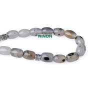 Chapelet en pierre naturelle Winon, Agate gris clair avec taches brunes et queues en acier inoxydable, Vente en gros d'usine, Tesbih Sibha