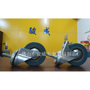 3 Inch Lead Screw Double Brake Grey Rubber Caster <b>With</b> Threaded Stem For Supermarket Furniture <b>Wheels</b> - Product Image 3