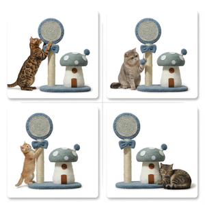 Arbre à chat en sisal personnalisable anti-chute de fibres, avec maison champignon et structure d'escalade pour petits chats, vente en gros - Product Image 3