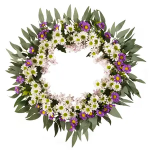 新しい紫と白のデイジーパープルバイオレット緑のつる新鮮な春の牧歌的なスタイルの人工装飾絶妙な花輪