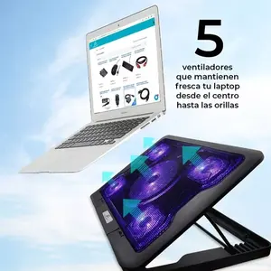 Refroidisseur à 5 ventilateurs LED violet pour ordinateurs portables de jeu jusqu'à 17 pouces, base en plastique refroidie par air avec port USB et 5 positions réglables - Product Image 5