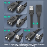 Câble USB 2.0 plat en silicone souple mâle-femelle avec conducteur en cuivre étamé et extension à angle droit de 90 degrés pour la charge