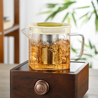Théière en verre résistant à la chaleur avec infuseur en acier inoxydable, récipient chauffant, théière, bon goût clair, bouilloire, couvercle en silicone carré