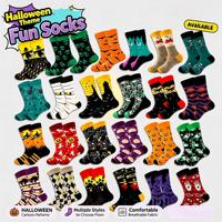 Chaussettes fantaisie d'Halloween en coton jacquard haute densité 200N, chaussettes amusantes à motifs citrouille, crâne, chauve-souris, chaussettes de fête d'Halloween