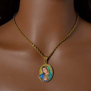 oval printed medallion praying virgin personalized stainless steel bulk fine jewelry twist <b>rope</b> necklace pendant - Product Image 3