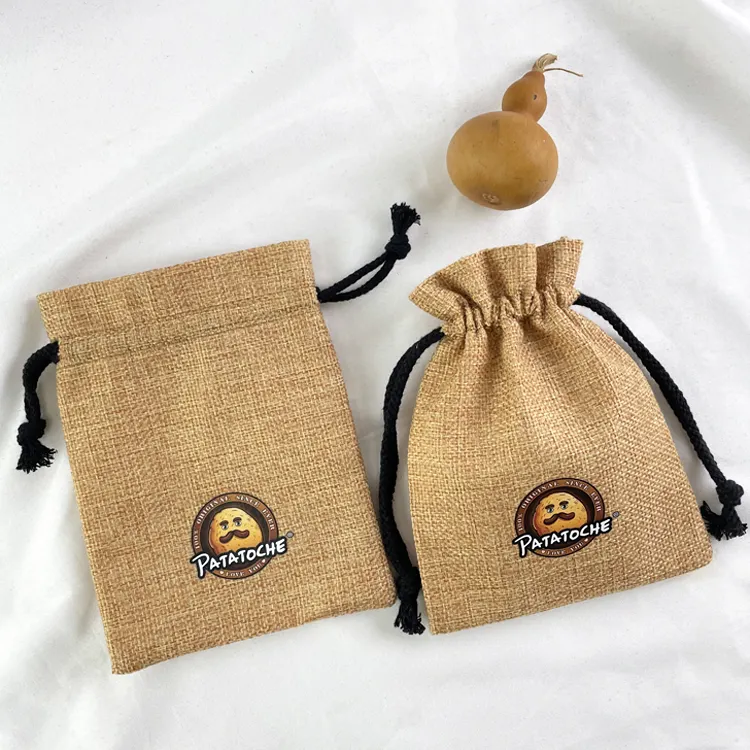 2024 Hot Selling Wholesale Custom Logo Bedrukt Trekkoord Jute Tas Natuurlijk Jute Linnen Jute Trekkoord Geschenkzak