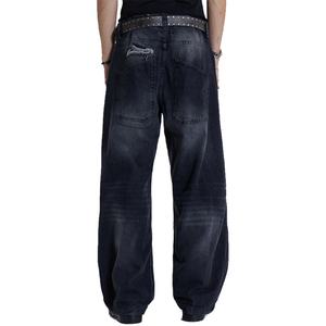 Jean cargo baggy droit tendance de haute qualité, noir délavé, en denim épais déchiré aux genoux, taille basse, coupe ample - Product Image 6