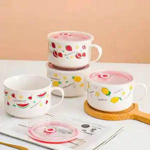 食品用碗和保鲜定制贴花餐具陶瓷保鲜碗，带盖陶瓷气密保鲜碗