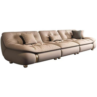 Ensemble de canapés convertibles extensibles en cuir véritable italien minimaliste avec housse anti-salissure pour salon de villa, design contemporain