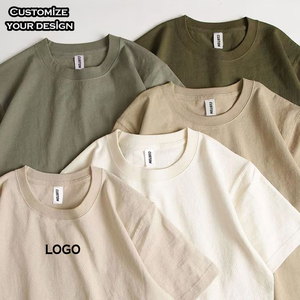 Men's Casual Loose Oversized 100% Cotton T-Shirt 220g Heavyweight Custom Short Sleeve Solid Pattern High Quality Knitted <strong>Top</strong> - Product Image 3