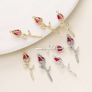 Rose Pendant Zinc Alloy Gold Silver Plated Bezel Setting Themed Plant Charms For DIY Jewelry Unisex Gift Accessory - Product Image 1