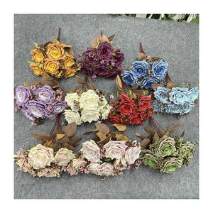 Flores Queyiyi, Rosa Artificial de 7 Cabezas, Color Morado, Azul y Blanco, Decoración de Interiores, Adorno para Sala de Estar y Bodas - Product Image 5