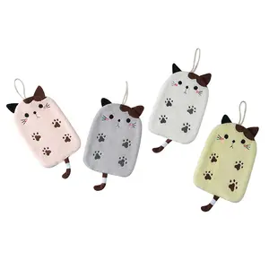 WS67 Cute Kitchen Flat Cat Embroidered Hand Drying Towel Coral Velvet Bathroom Absorbing Towel Absorbent Quick Drying Cloth