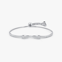 Bracelet jonc ajustable de luxe pour femme, en argent sterling 925, avec zircone étincelante et nœud papillon, bijoux raffinés
