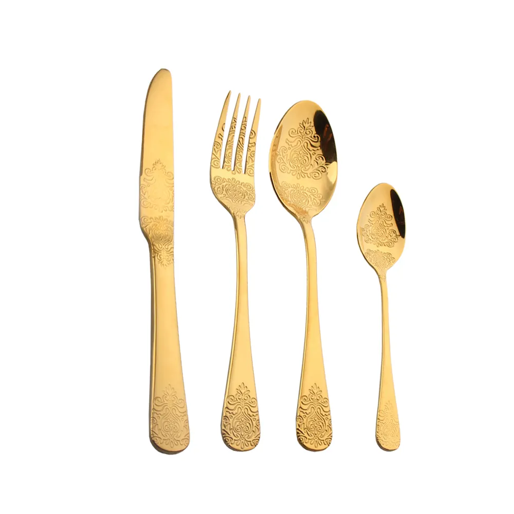 Set di stoviglie coltello e forchetta in acciaio inossidabile placcato oro nero coltello da bistecca occidentale di colore creativo e cucchiaio da forchetta