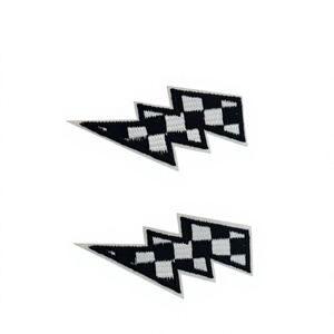 Embroidered Checkered Lightning Patch <b>Sew</b>-On Badge Fabric Applique Irregular Shape Garment Decor Custom Design - Product Image 4