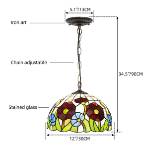 Lampadario in Stile Rustico di Ultima Generazione con Paralume in Vetro Colorato Tiffany a Forma di Fiore di Papavero per Caffetteria - Product Image 6
