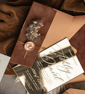 <span class=keywords><strong>Tarjeta</strong></span> de Invitación Acrílica Dorada con Espejo y Acabado Naranja Quemado para Despedida de Soltera, Boda o Fiesta - Product Image 3