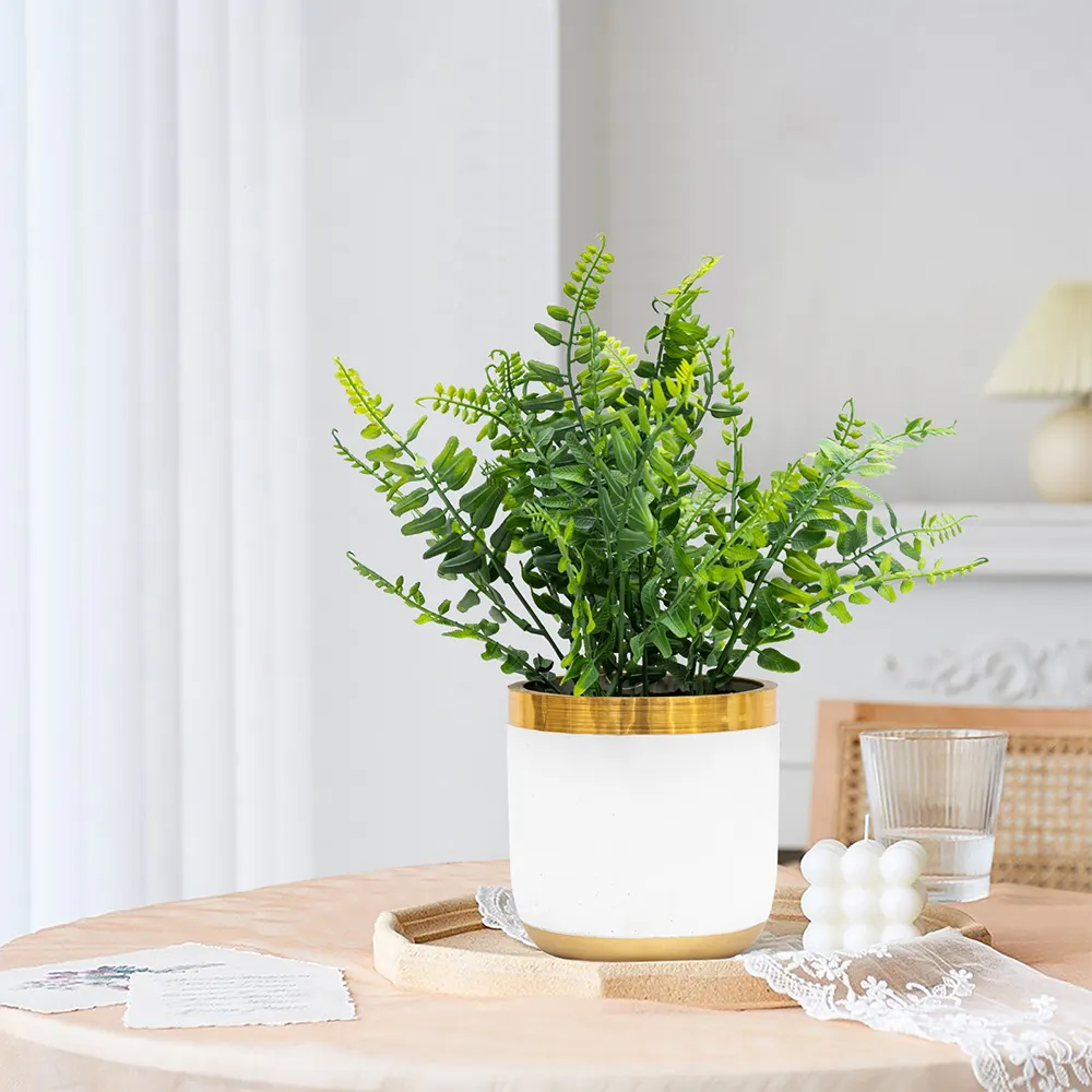 Faux Fern Plant with Cement Pot Artificial Potted Plants Boston Fern for Home Bath Office Shelf Decoration
