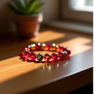 Fashion Beaded <b>Bracelet</b> 316L Stainless Steel PVD Gold Plating Sustainable Resistant <b>Red</b> and Gold Beads - Product Image 3