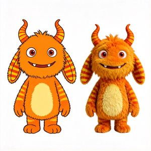 Juguete de Peluche de Monstruo con Cuernos y Rayas Naranjas, Personalizable en Color, Peluche de Animal de Peluche Personalizado - Product Image 1