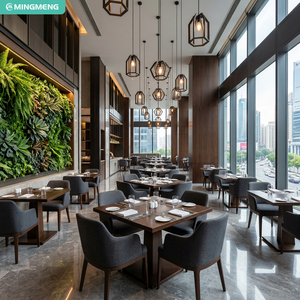 Meubles de restaurant haut de gamme, table en bois foncé et chaises avec revêtement en tissu pour salle à manger d'hôtel urbain - Product Image 1