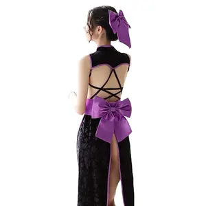 FutrueTree Sexy Cheong sam High Split Kleid Cross Back Riemchen Anime Cosplay Kostüm