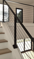 Idée de conception de main courante moderne en acier inoxydable, garde-corps de câble noir pour escalier, poteau incliné invisible, angle réglable