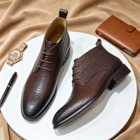 Bottes Chelsea classiques de luxe pour hommes, à lacets, plateforme, en cuir véritable, fabriquées à la main, antidérapantes, rehaussantes, tendance