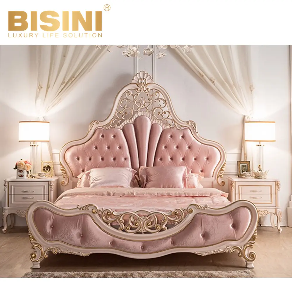 Europäischen stil massivholz master schlafzimmer hochzeit bett goldene geschnitzte Rosa prinzessin ganze haus benutzerdefinierte neue licht luxus doppel bett