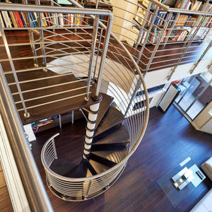 Escalier en colimaçon préfabriqué en bois durable avec cadre métallique et rampes en acier, escalier intérieur incurvé en acier et en bois - Product Image 5