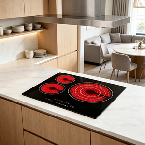 Table de cuisson électrique <span class=keywords><strong>radiant</strong></span> intelligente à 3 zones 6600W, plaque <span class=keywords><strong>vitrocéramique</strong></span> encastrable pour usage domestique et hôtelier - Product Image 2
