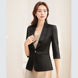 Women's Blazer Champagne Color Mid Sleeve Professional Elegant Breathable Spring Summer 2025 - Product Image 3