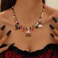 Collier d'Halloween en gros, style européen et américain, fantaisie et original, avec chaîne de perles, chapeau de sorcière, chat, crâne, citrouille, fantôme