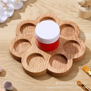 Palette de peinture en bois en forme de fleur, couleur bois naturel, plateau de rangement de bureau pour peinture à l'aquarelle, fournitures artistiques - Product Image 1