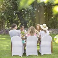 Housse de chaise pliante universelle prête à l'emploi en Spandex extensible et soie de lait, protège-siège pour mariage, fête, événement, location, vente en gros