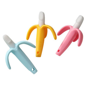 Spazzolino da denti per bambini massaggiagengive in Silicone per alimenti giocattolo lenitivo per la dentizione <span class=keywords><strong>a</strong></span> forma di bastoncino di Banana <span class=keywords><strong>a</strong></span> tre foglie - Product Image 1