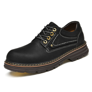 Chaussures de travail pour hommes en cuir véritable à lacets, bout rond, confortables et résistantes, tailles 38-45, bonne qualité, vente en gros - Product Image 1