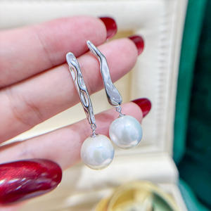 DIY Nouveau style Bijoux en argent S925 Boucles d'oreilles avec perles rondes de 11-15 mm Accessoires en perles DIY Plateau vide 22273 - Product Image 3