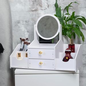 Modern Design Cosmetic Storage Box PVC Plastic Jewelry Drawer Storage with <b>Mirror</b> for Household Skin Care Rack - Product Image 3