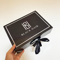 Boîte d'Emballage Magnétique de Luxe pour Perruques Noires et Extensions Capillaires, Doublure en Soie Satinée, Logo Personnalisé