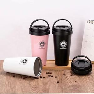 High Quality 500ml Travel <b>Mug</b> Custom Logo <b>Double</b> <b>Wall</b> Stainless Steel Insulated Vacuum Travel Coffee <b>Mug</b> With Handle Lid - Product Image 1