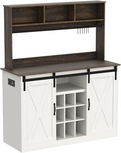 Muebles para el hogar gabinete de vino de granja con almacenamiento y luces LED, estante de vino de madera - Product Image 6