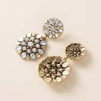Bijoux Vintage plaqué or diamant fleur pendentif boucles d'oreilles strass cristal Double rond boucles d'oreilles goutte